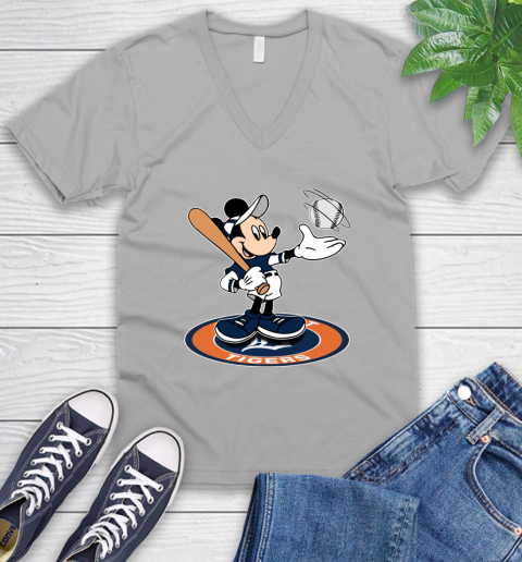 MLB Baseball Detroit Tigers Cheerful Mickey Disney Shirt V-Neck T-Shirt 4