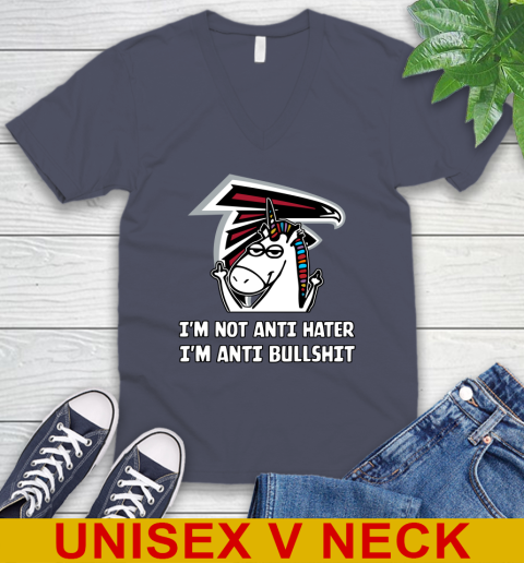 Atlanta Falcons NFL Football Unicorn I'm Not Anti Hater I'm Anti Bullshit V-Neck T-Shirt 8