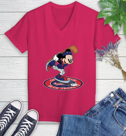 NHL Hockey Columbus Blue Jackets Cheerful Mickey Disney Shirt Women's V-Neck T-Shirt 8