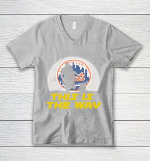 New York Mets MLB Baseball Star Wars Yoda And Mandalorian This Is The Way V-Neck T-Shirt 3