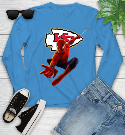 NFL Spider Man Avengers Endgame Football Kansas City Chiefs Youth Long Sleeve 7