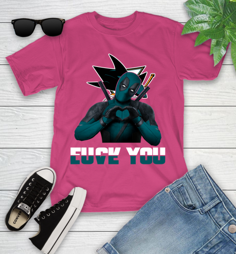 NHL San Jose Sharks Deadpool Love You Fuck You Hockey Sports Youth T-Shirt 11