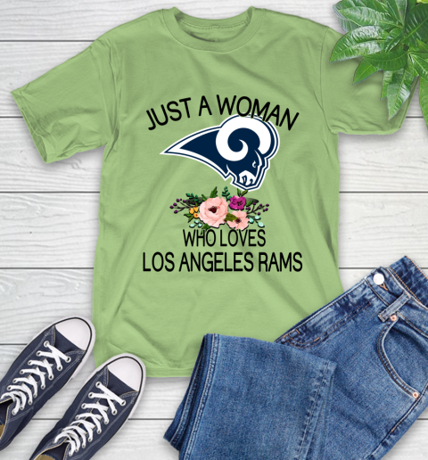 NFL Just A Woman Who Loves Los Angeles Rams Football Sports T-Shirt 9