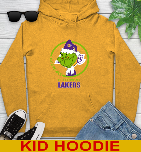 Los Angeles Lakers NBA Christmas Grinch I Hate People But I Love My Favorite Basketball Team Youth Hoodie 3