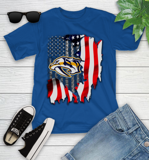 Nashville Predators NHL Hockey American Flag Youth T-Shirt 12