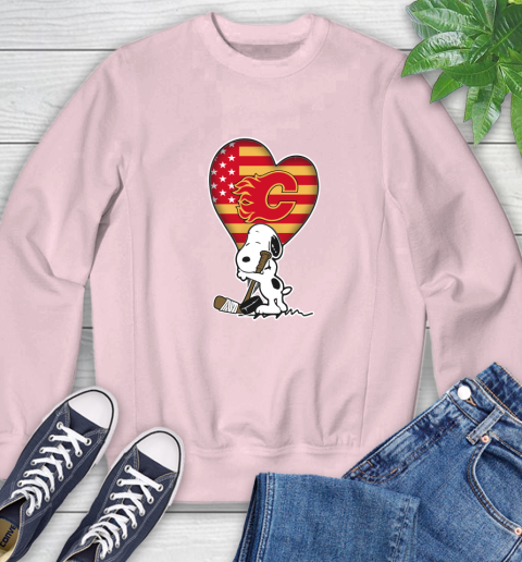 Calgary Flames NHL Hockey The Peanuts Movie Adorable Snoopy Sweatshirt 9