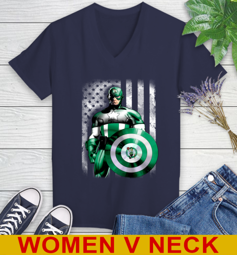 Boston Celtics NBA Basketball Captain America Marvel Avengers American Flag Shirt Women's V-Neck T-Shirt 12