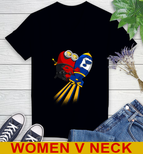 NHL Hockey St.Louis Blues Deadpool Minion Marvel Shirt Women's V-Neck T-Shirt