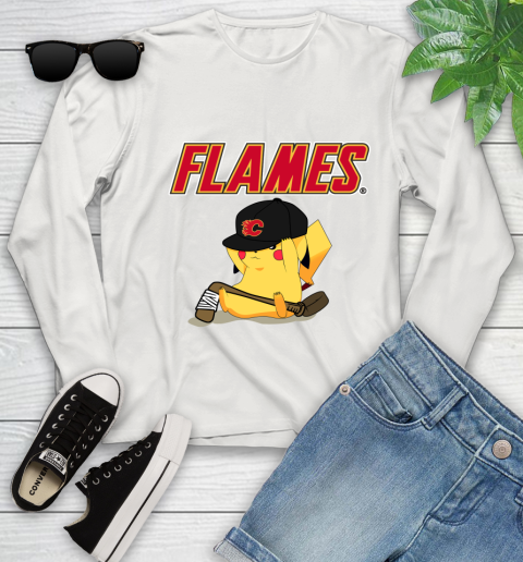 NHL Pikachu Hockey Sports Calgary Flames Youth Long Sleeve 12