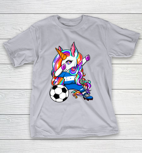 Dabbing Unicorn Honduras Soccer Fans Jersey Flag Football T-Shirt 18