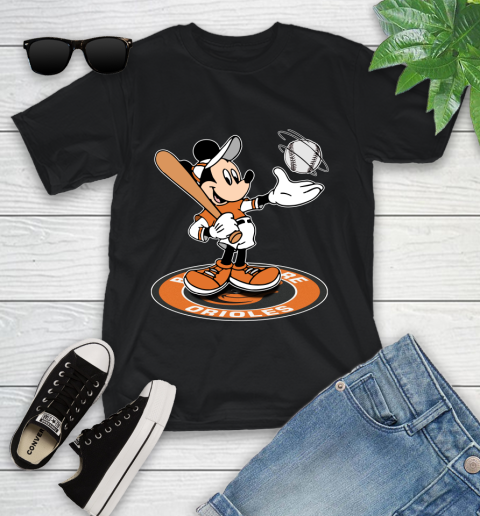 MLB Baseball Baltimore Orioles Cheerful Mickey Disney Shirt Youth T-Shirt