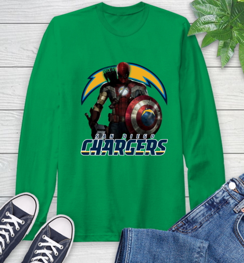 NFL Captain America Thor Spider Man Hawkeye Avengers Endgame Football San Diego Chargers Long Sleeve T-Shirt 7