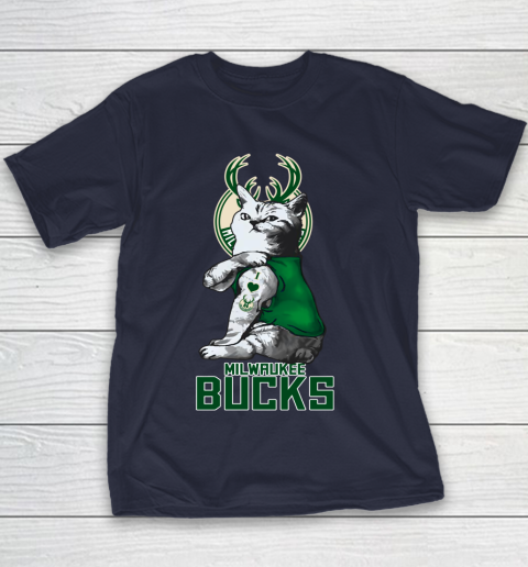 NBA Basketball My Cat Loves Milwaukee Bucks Youth T-Shirt 2