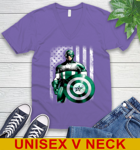 Dallas Stars NHL Hockey Captain America Marvel Avengers American Flag Shirt V-Neck T-Shirt 8