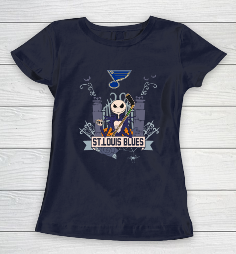 NHL St.Louis Blues Hockey Jack Skellington Halloween Women's T-Shirt 2