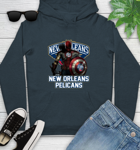 New Orleans Pelicans NBA Basketball Captain America Thor Spider Man Hawkeye Avengers Youth Hoodie 8