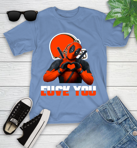 NHL Cleveland Browns Deadpool Love You Fuck You Football Sports Youth T-Shirt 15