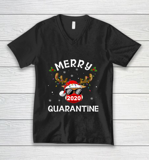 Merry Quarantine Christmas 2020 Reindeer Mask Family Pajamas V-Neck T-Shirt