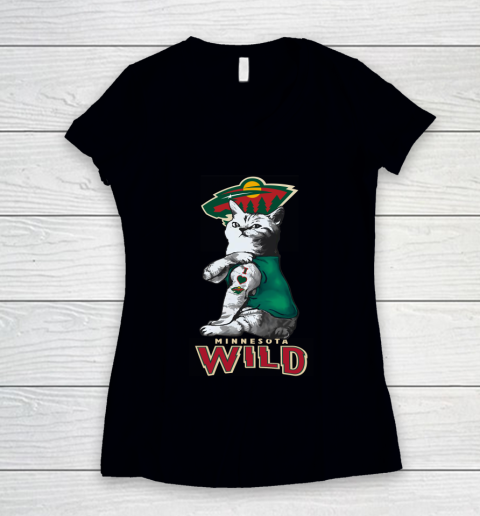 NHL My Cat Loves Minnesota Wild Hockey Women's V-Neck T-Shirt