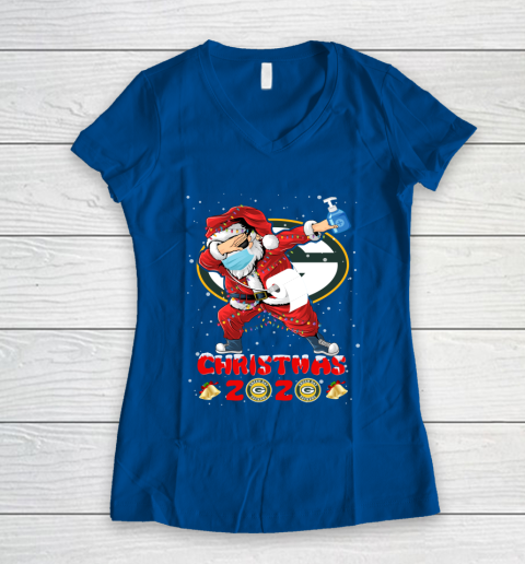 Green Bay Packers Funny Santa Claus Dabbing Christmas 2020 NFL Women's V-Neck T-Shirt 7