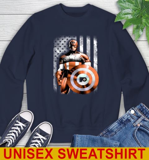 Philadelphia Flyers NHL Hockey Captain America Marvel Avengers American Flag Shirt Sweatshirt 2
