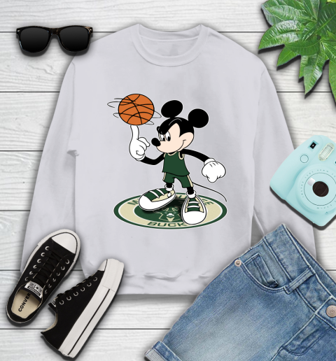 NBA Basketball Milwaukee Bucks Cheerful Mickey Disney Shirt Youth Sweatshirt 4