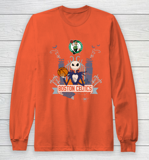 NBA Boston Celtics Basketball Jack Skellington Halloween Long Sleeve T-Shirt 3