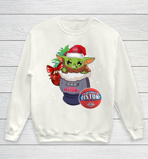 Detroit Pistons Christmas Baby Yoda Star Wars Funny Happy NBA Youth Sweatshirt 2