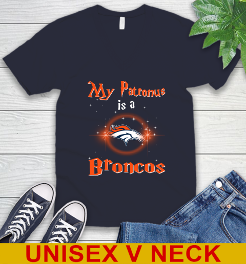 NFL Football Harry Potter My Patronus Is A Denver Broncos V-Neck T-Shirt 2