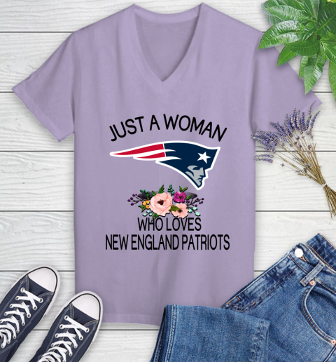 NFL Just A Woman Who Loves New England Patriots Football Sports Women's V-Neck T-Shirt 9