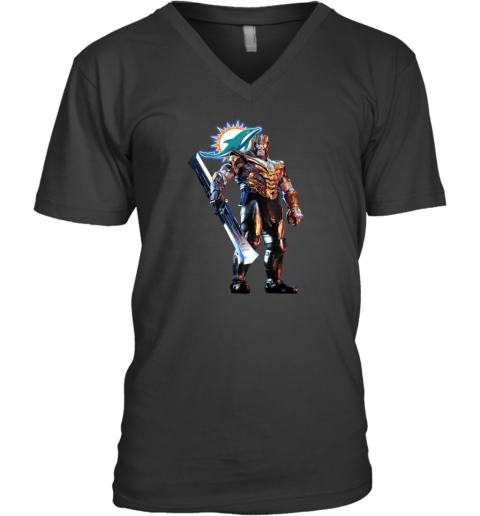 NFL Thanos Marvel Avengers Endgame Football Miami Dolphins V-Neck T-Shirt