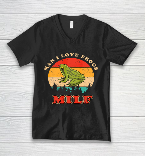 MILF Man I Love Frogs Funny Retro Frog V-Neck T-Shirt