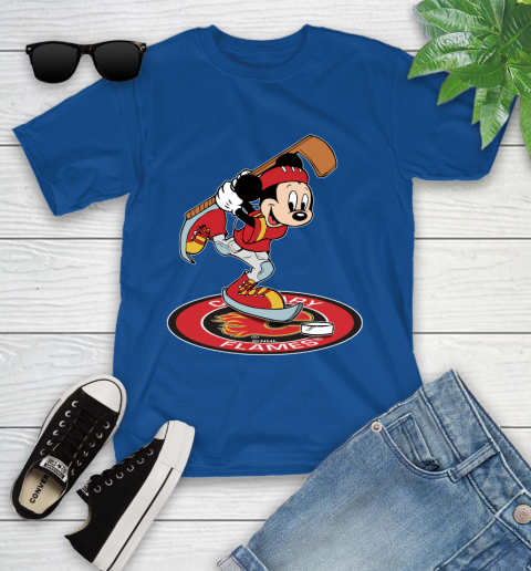 NHL Hockey Calgary Flames Cheerful Mickey Disney Shirt Youth T-Shirt 9