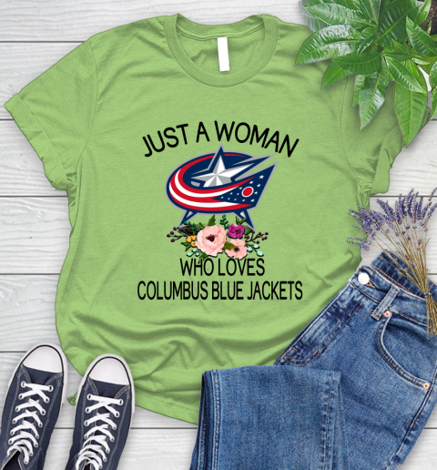 NHL Just A Woman Who Loves Columbus Blue Jackets Hockey Sports Women's T-Shirt 7