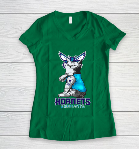 NBA Basketball My Cat Loves Charlotte Hornets Women's V-Neck T-Shirt 3