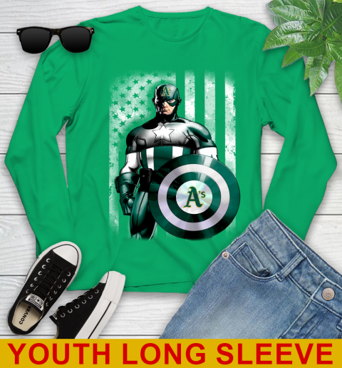 Oakland Athletics MLB Baseball Captain America Marvel Avengers American Flag Shirt Youth Long Sleeve 7