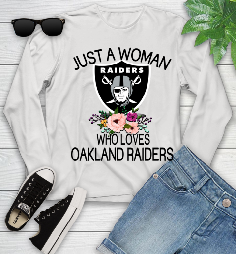 NFL Just A Woman Who Loves Oakland Raiders Football Sports Youth Long Sleeve