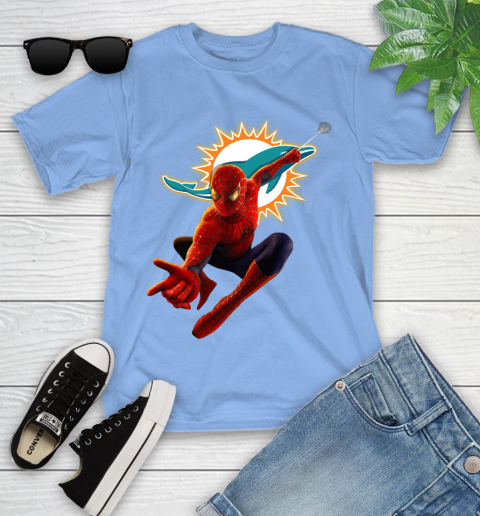 NFL Spider Man Avengers Endgame Football Miami Dolphins Youth T-Shirt 11