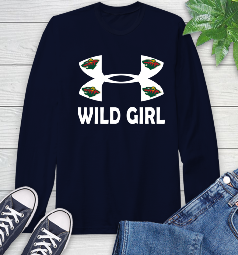 NHL Minnesota Wild Girl Under Armour Hockey Sports Long Sleeve T-Shirt 3
