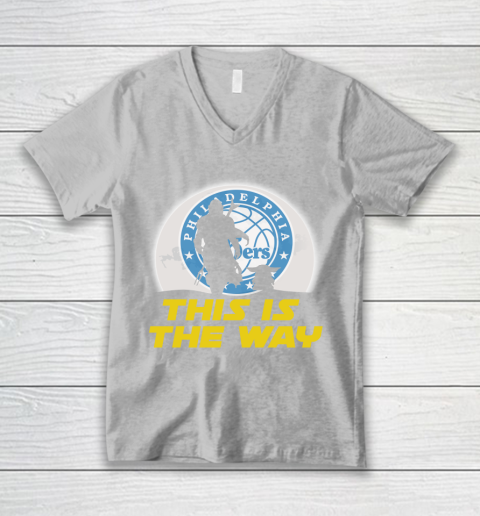 Philadelphia 76ers NBA Basketball Star Wars Yoda And Mandalorian This Is The Way V-Neck T-Shirt 3