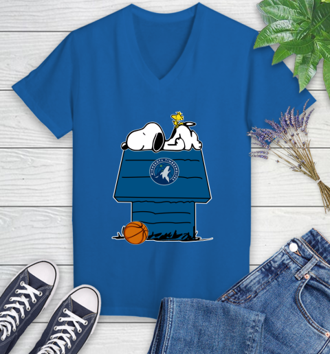 Minnesota Timberwolves NBA Basketball Snoopy Woodstock The Peanuts Movie Women's V-Neck T-Shirt 10