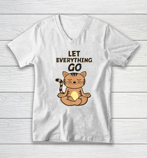 Yoga Cat Let Everything Go V-Neck T-Shirt