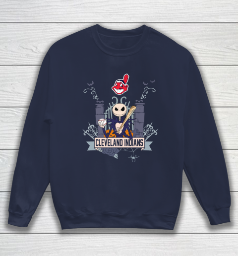 MLB Cleveland Indians Baseball Jack Skellington Halloween Sweatshirt 2