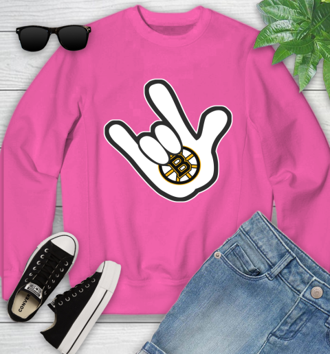 Boston Bruins NHL Hockey Mickey Rock Hand Disney Youth Sweatshirt 7