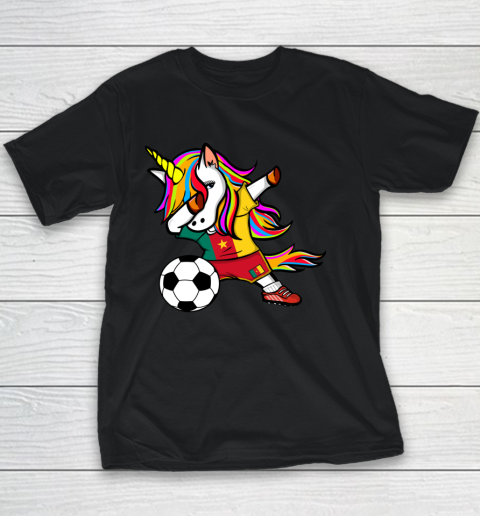 Dabbing Unicorn Cameroon Football Cameroonian Flag Soccer Youth T-Shirt