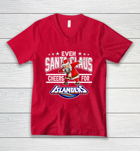 New York Islanders Even Santa Claus Cheers For Christmas NHL V-Neck T-Shirt 6