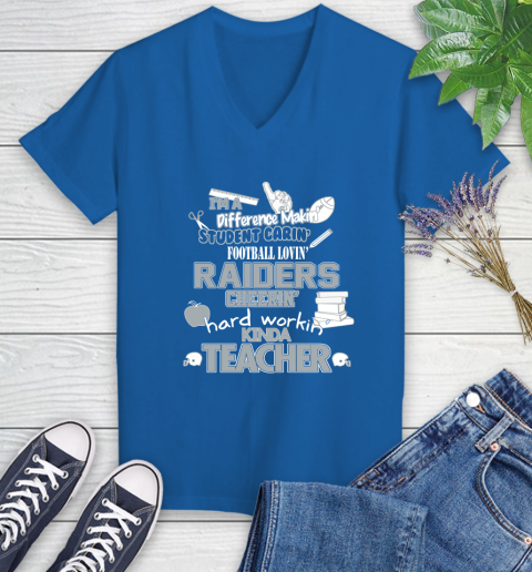 Oakland Raiders NFL I'm A Difference Making Student Caring Football Loving Kinda Teacher Women's V-Neck T-Shirt - Image 11