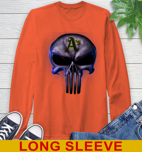 Oakland Athletics MLB Baseball Punisher Skull Sports Long Sleeve T-Shirt 4