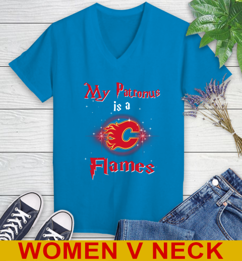 NHL Hockey Harry Potter My Patronus Is A Calgary Flames Women's V-Neck T-Shirt 8 NHL Hockey Harry Potter My Patronus Is A Calgary Flames Women's V-Neck T-Shirt - Image 8