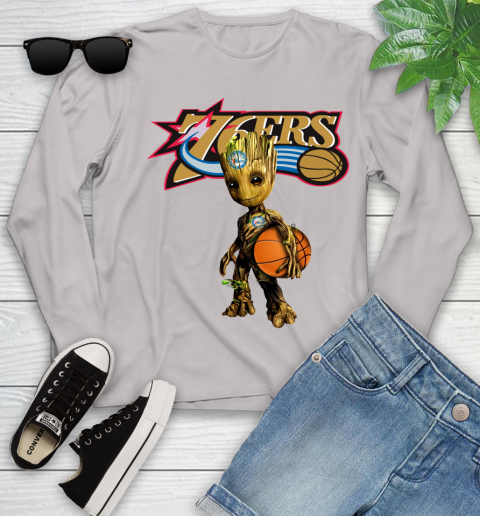 Philadelphia 76ers NBA Basketball Groot Marvel Guardians Of The Galaxy Youth Long Sleeve 12